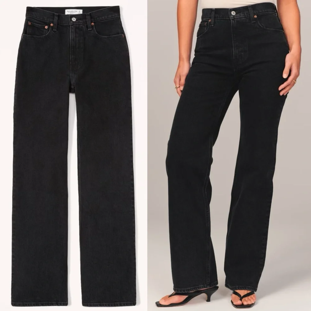 Abercrombie 90s Relaxed Jean High Rise Curve Love Black Wash Straight Regular